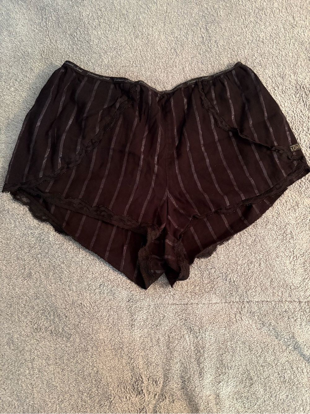 Victoria’s Secret Striped Sleep Shorts Medium Lace Detail Cotton Blend Black